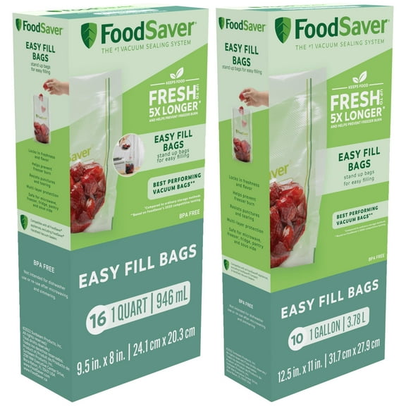 FoodSaver Easy Fill Vacuum Sealer Food Bags Variety Pack, 16 Quart Bags & 10 Gallon Bags