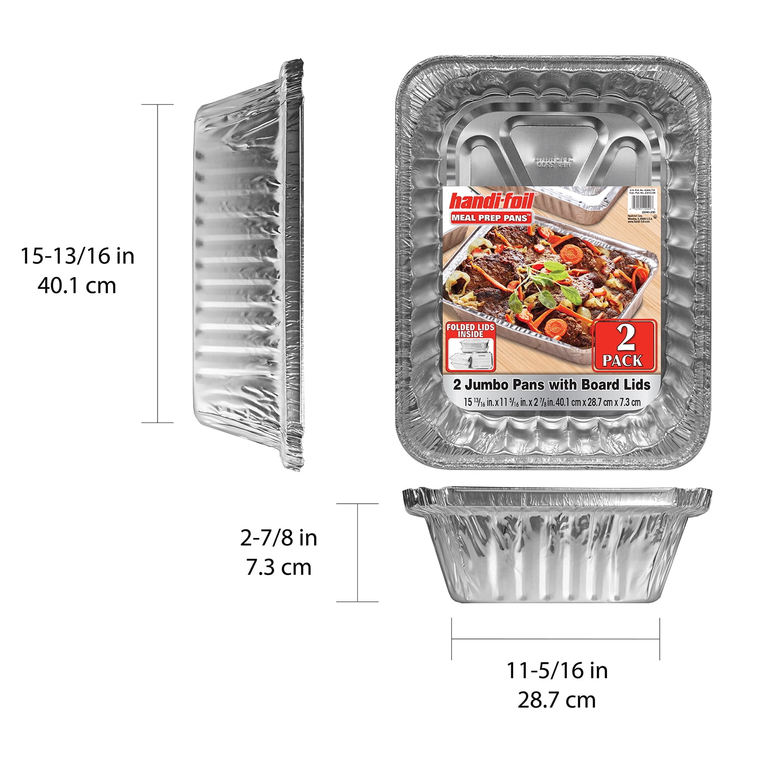 Handi-Foil Jumbo Aluminum Meal Prep Containers with Folded Lids, 2