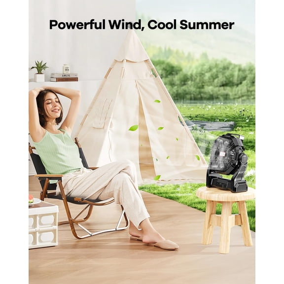 30000mAh Portable Camping Fan with LED , Battery Powered Outdoor Fan for Travel, Hiking, Beach, Office