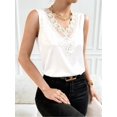 thumbnail image 4 of Women's Satin Contrast Lace V Neck Sleeveless Blouse Appliques Summer Tank Tops White S, 4 of 7