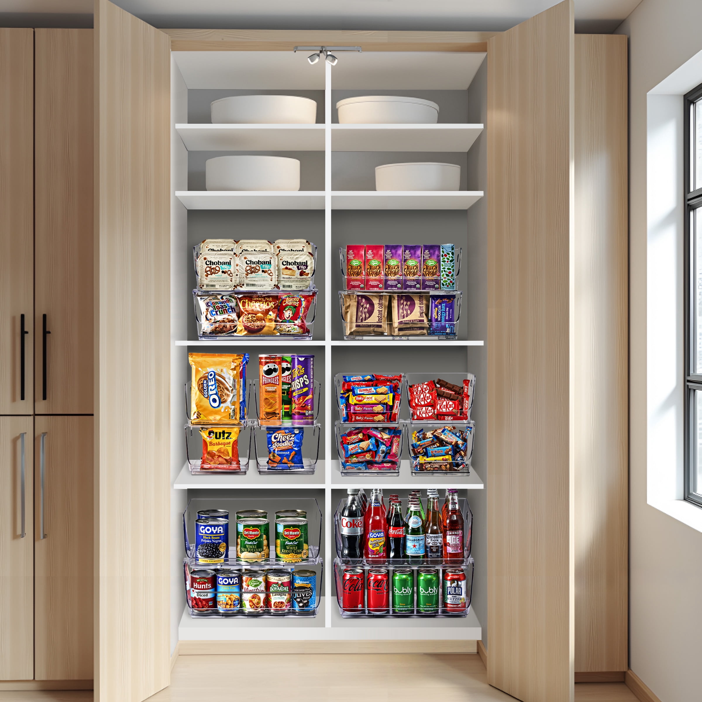 Sorbus Clear Stackable Storage Bins, Large Open-Front Acrylic Pantry Organizers, 6 Pack