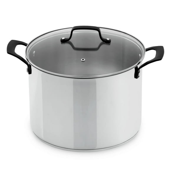 GrandTies Marmite en Acier Inoxydable Tri-Couche Induction &&&&&147, Fond Capsule 12 QT Pot en Acier Inoxydable, Marquina Poignées en Métal Noir Cuisine Grande
