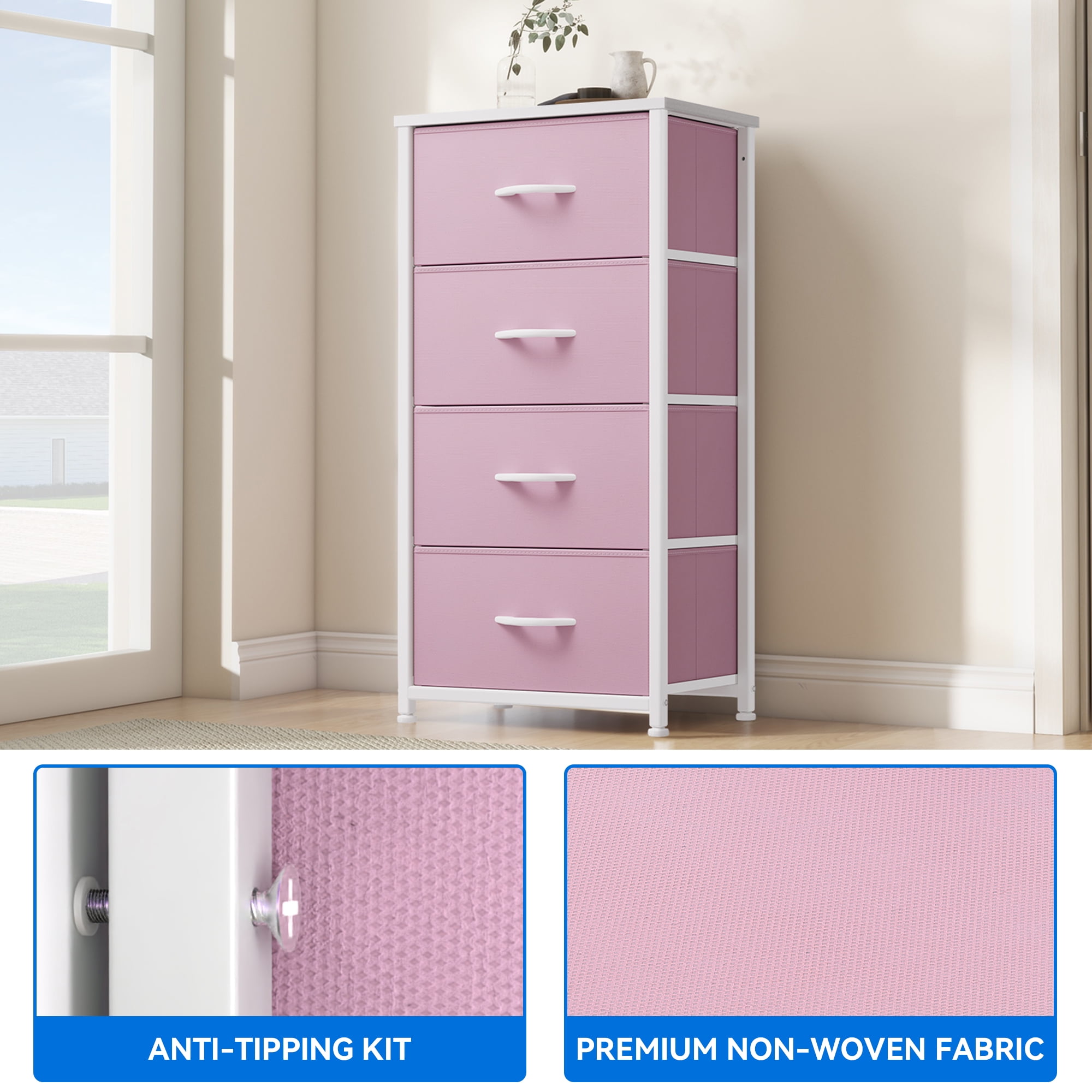 fabric dresser pink Sorbus 8 Drawer Fabric Dresser for Bedroom, Hallway Fabric Bins Pink DRW-M8-PI