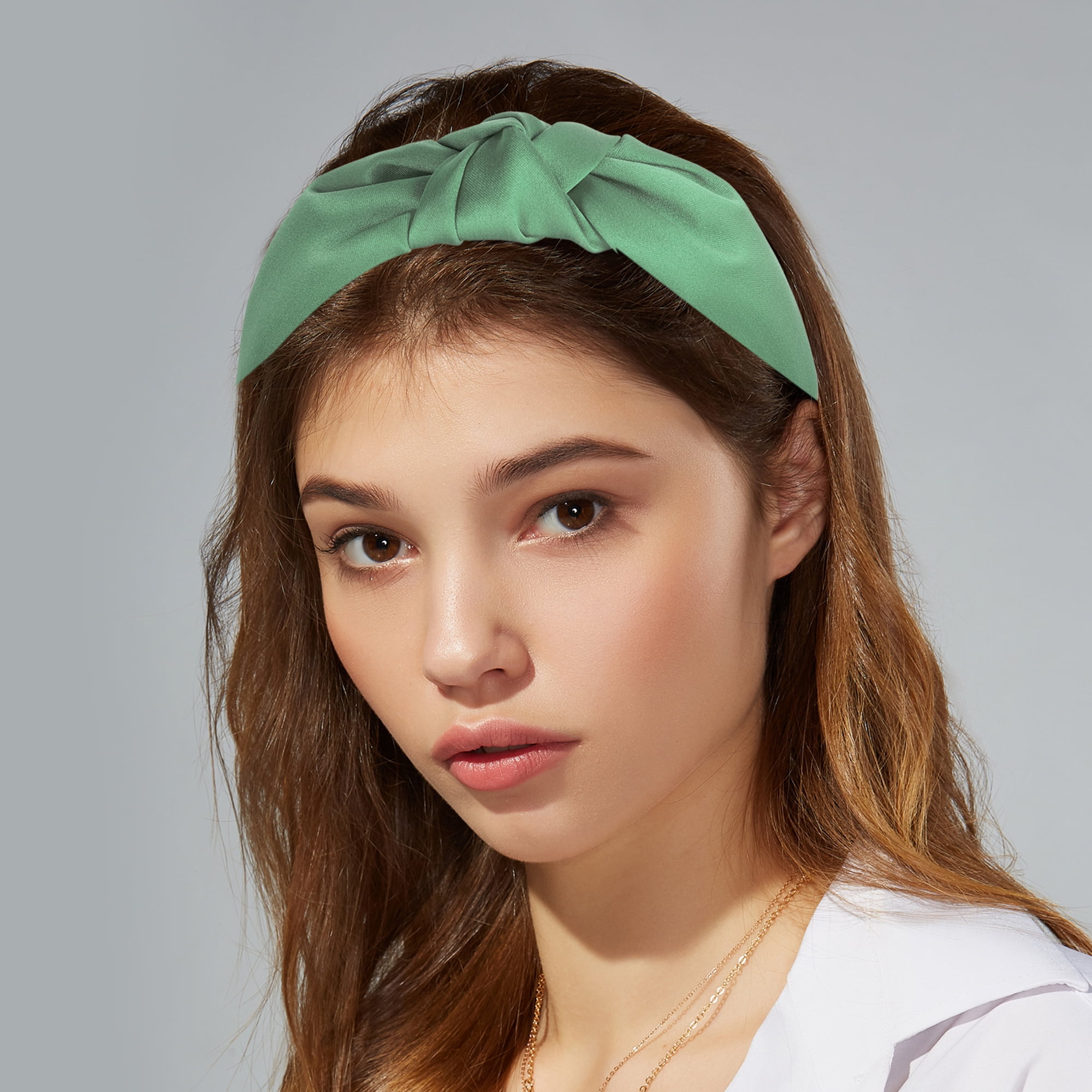 Unique Bargains Silk Knotted Headband Hairband for Women 1.2 Inch Wide Green
