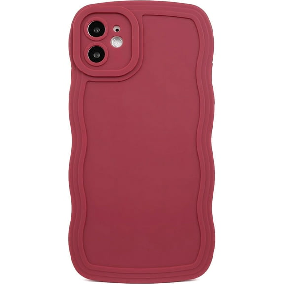 Compatible with iPhone 11 Case 6.1" 2019, Cute Kawaii Curly Wave Frame Shape Soft Silicone Shockproof Protective Phone Cover for Women Girls, Maroon
