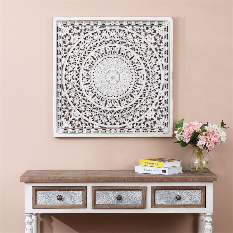 Square Decorative Carved FloralPatterned MDF Wall Panel