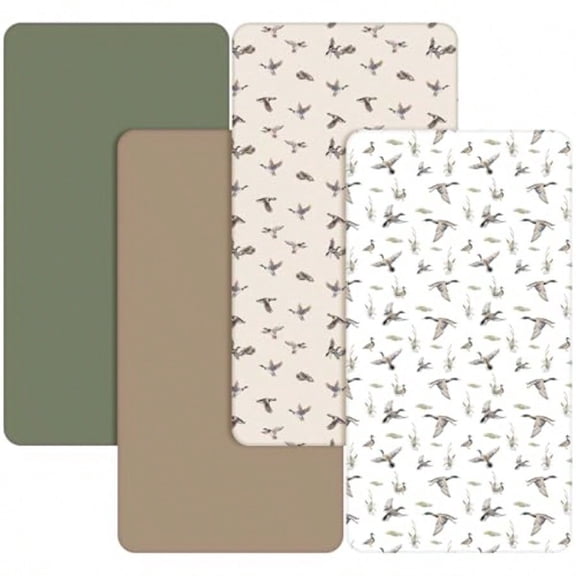 4 Pack Mallard Duck  Crib Fitted Sheet 52'' x 28'' Duck Hunting Stretchy Neutral Fitted Crib Mattr Sheet Mallard  Bedding for Standard Mattr Gift Set