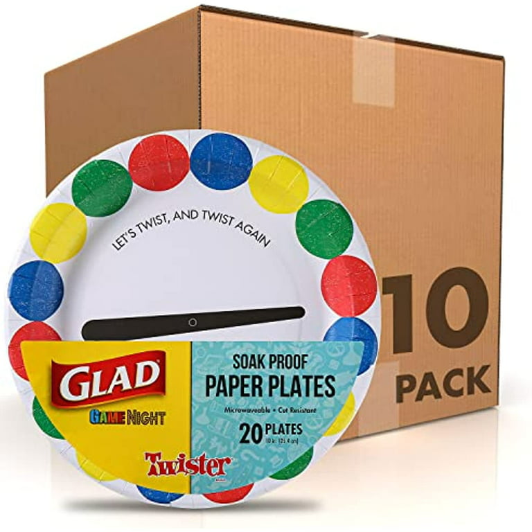  Glad Game Night Twister Disposable Paper Plates, Soak Proof,  Cut-Proof, Microwaveable, Heavy Duty Disposable Plates for Family Game  Night, Twister Game