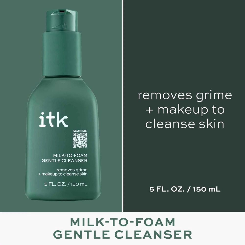 ITK Milk-to-Foam Gentle Cleanser, 5 oz + Prebiotic Gel Moisturizer for Acne Prone, 2 oz (Variety Pack)