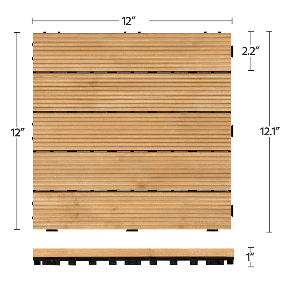 Alden Design 12" x 12" Interlocking Wood Flooring Tiles for Indoor & Outdoor, 11pcs, Natural Wood
