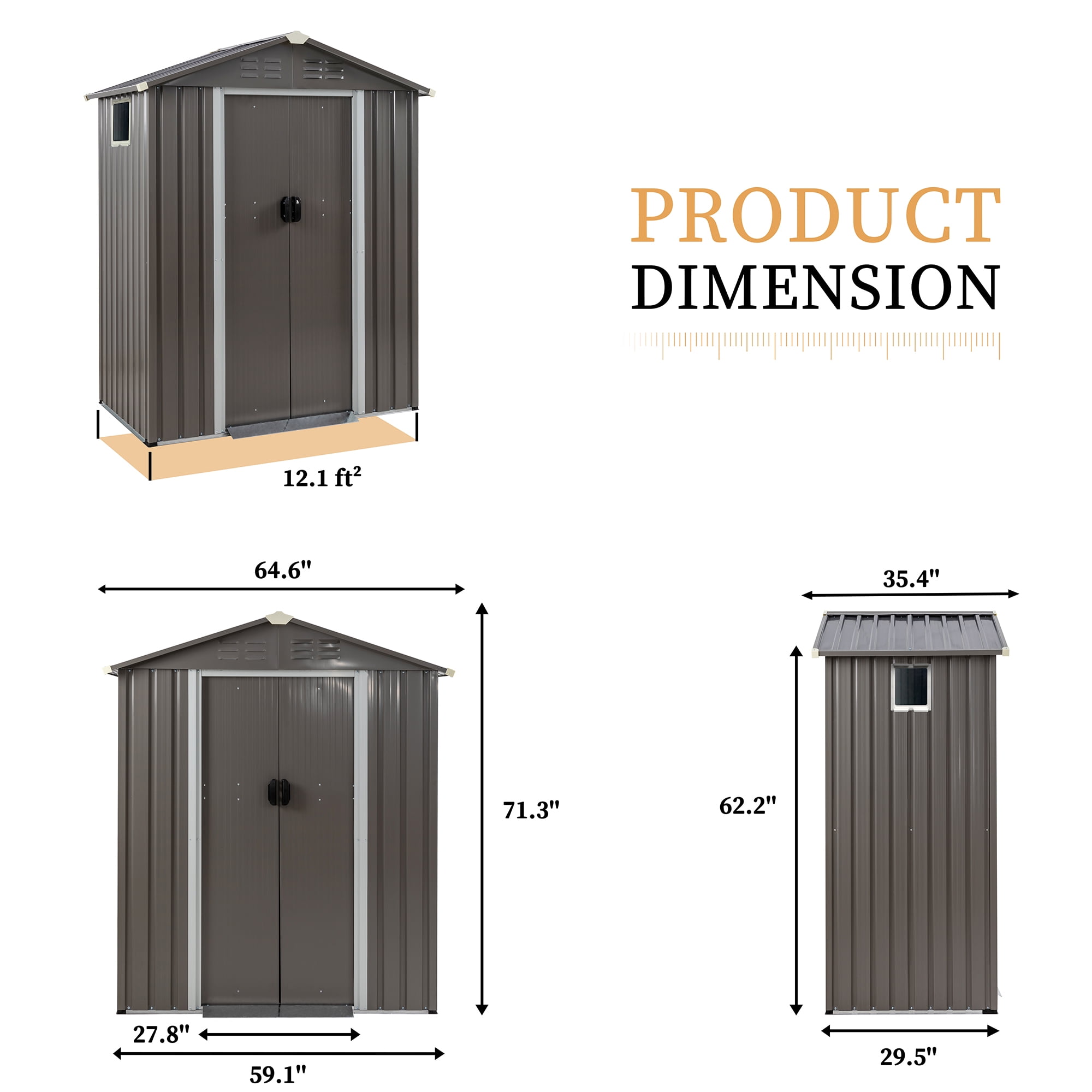 Sobaniilo, Outdoor Storage Shed, 5x3x6FT, Lockable Door Gray
