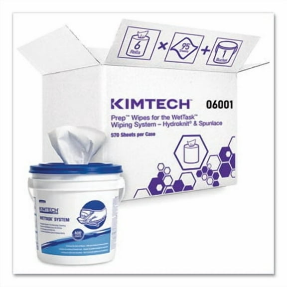 WypAll 06001 12 in. x 6 in. Power Clean Wipers for WetTask Customizable Wet Wiping System with 1 Bucket - Unscented (300/Carton)