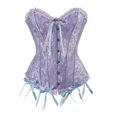 CHCNHAC Corset Lingerie for Women Floral Trim Bustier Tops Satin Boned Lace Up Shapewear Bodysuit Cute Plus Size Halloween Outfits Multicolor 6XL