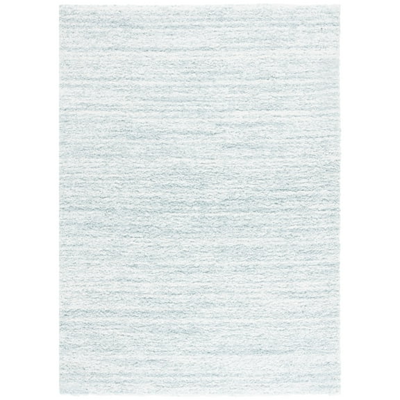 SAFAVIEH Rumi Barrett Striped Polyester Shag Area Rug, Aqua/Ivory, 5'3" x 7'6"