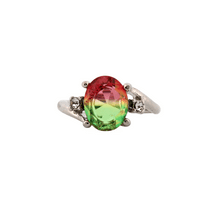 2ct Oval Watermelon Tourmaline Silver Ring, Size 5.5 2OWTSRS55