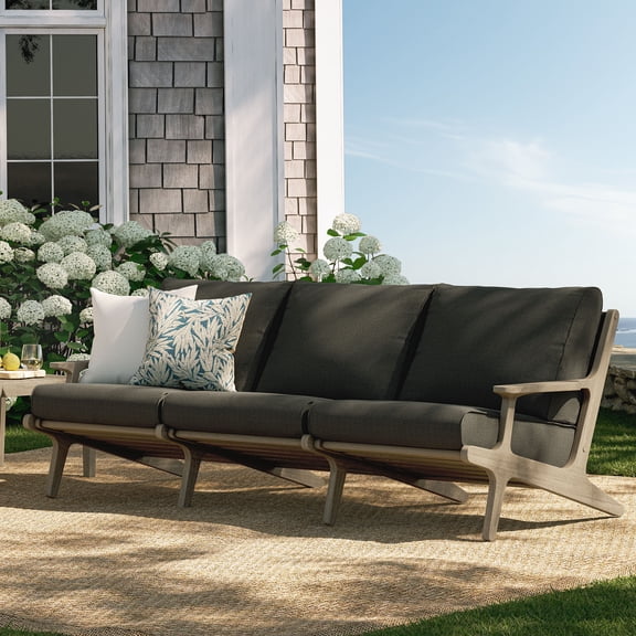 Modway Saratoga Outdoor Teak Wood Slatted Sofa in Weathered Gray Flint