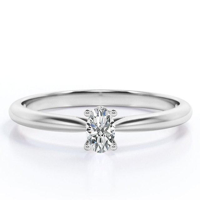 JeenMata Anillo de Moda Delicado con Solitario de Moissanita de Corte Ovalado de 0,5 Quilates con Certificación Chapado en Oro Blanco de 18 K sobre Plata