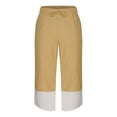 thumbnail image 4 of YLSDY Men's Linen Harem Capri Pants Color Block Lightweight 3/4 Shorts Drawstring Elastic Waist Casual Beach Yoga Trousers Khaki M, 4 of 6