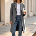 thumbnail image 4 of SHENGXINY Women's Mid Length Notched Lapel Pea Coat Single Breasted Trench Coat Texture Fall Winter Warm Overcoat Clothes Gray L, 4 of 9