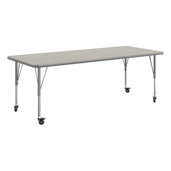 Flash Furniture 72" x 30" Adjustable Height Activity Table, Thermal Laminate Top, Short Legs with Locking Casters, Light Gray