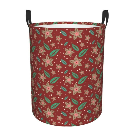 XMXT Collapsible Laundry Basket, Christmas Flower Decoration Polyester Waterproof Laundry Hamper, 40L
