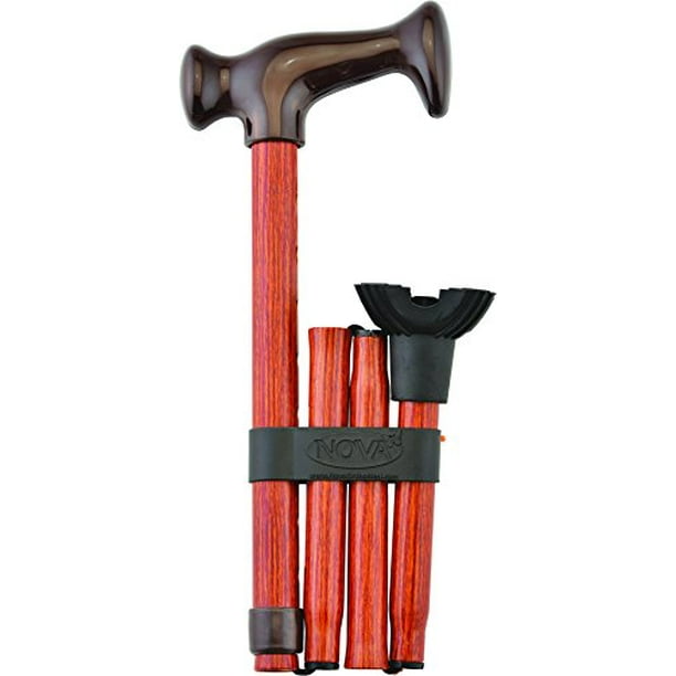 NOVA Medical Products Quad Tip Folding Cane, Walnut Grain