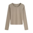 thumbnail image 1 of Lmnyox T-shirt Basique Décontracté pour Femmes à Manches Longues, Col Rond, T-Shirts Unis, Automne Hiver, Camisoles Amples, 1 of 3