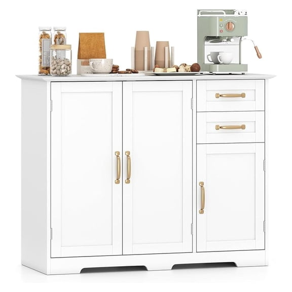 Sideboard Buffet Cabinet, Modern White Sideboard Cabinet with 2 Drawers, 3 Doors & Adjustable Shelf, Wooden Coffee Station, 40’’ Storage Buffet Table for Kitchen, Living Room, Entryway