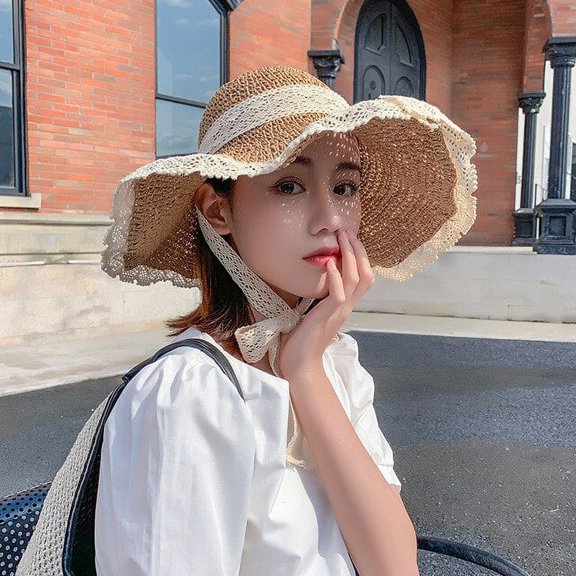 CoCopeaunts Foldable Straw Hats for Women for Summer Sun Hat Women Wide Large Brim Beach Hats Fashion Hat Femme Beach UV Protection Cap