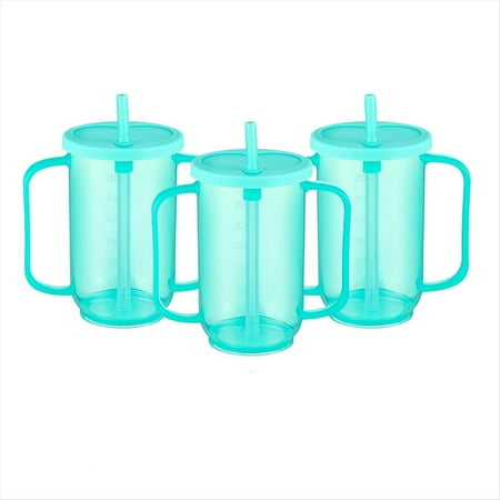 Qilidiba 3 Pcs Adult Sippy Cups for Elderly 12 Oz Plastic Spill Proof Cups for Adults Hospital Disabled Dysphagia Patients