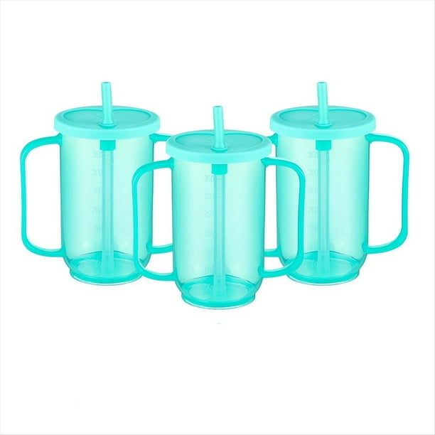 3 Vasos para Adultos Mayores, de Plástico de 355 Ml, Antiderrames, para Pacientes Hospitalizados con Disfagia y Discapacidad.