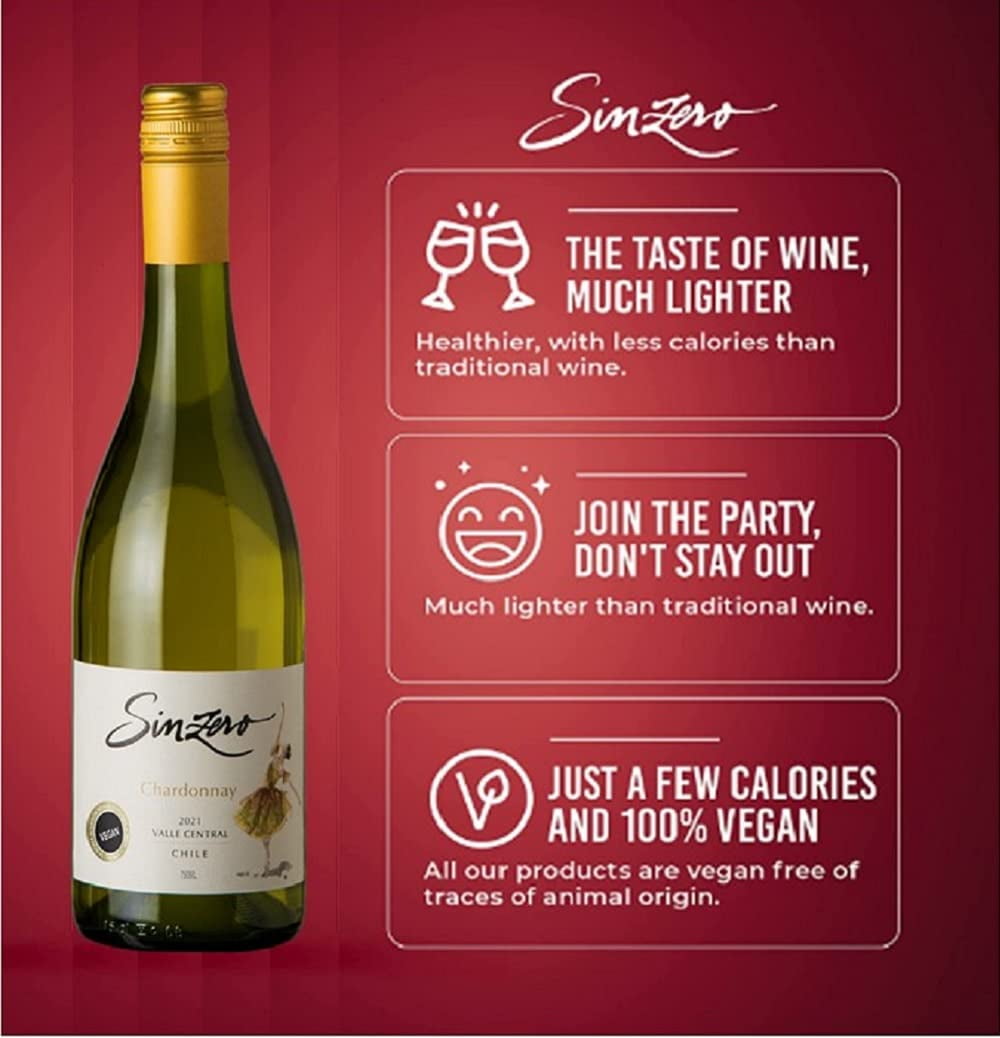 SINZERO Chardonnay - Non Alcoholic White Wine - Low Calories, Vegan Suitable, 25.4 FlOz
