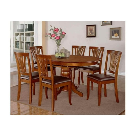 Dining Room Set with Leaf & 6 Chairs - Kitchen Table & Chairs - East West Furniture-Finish:Saddle Brown,Number of Items:7,Style:Leather Seat