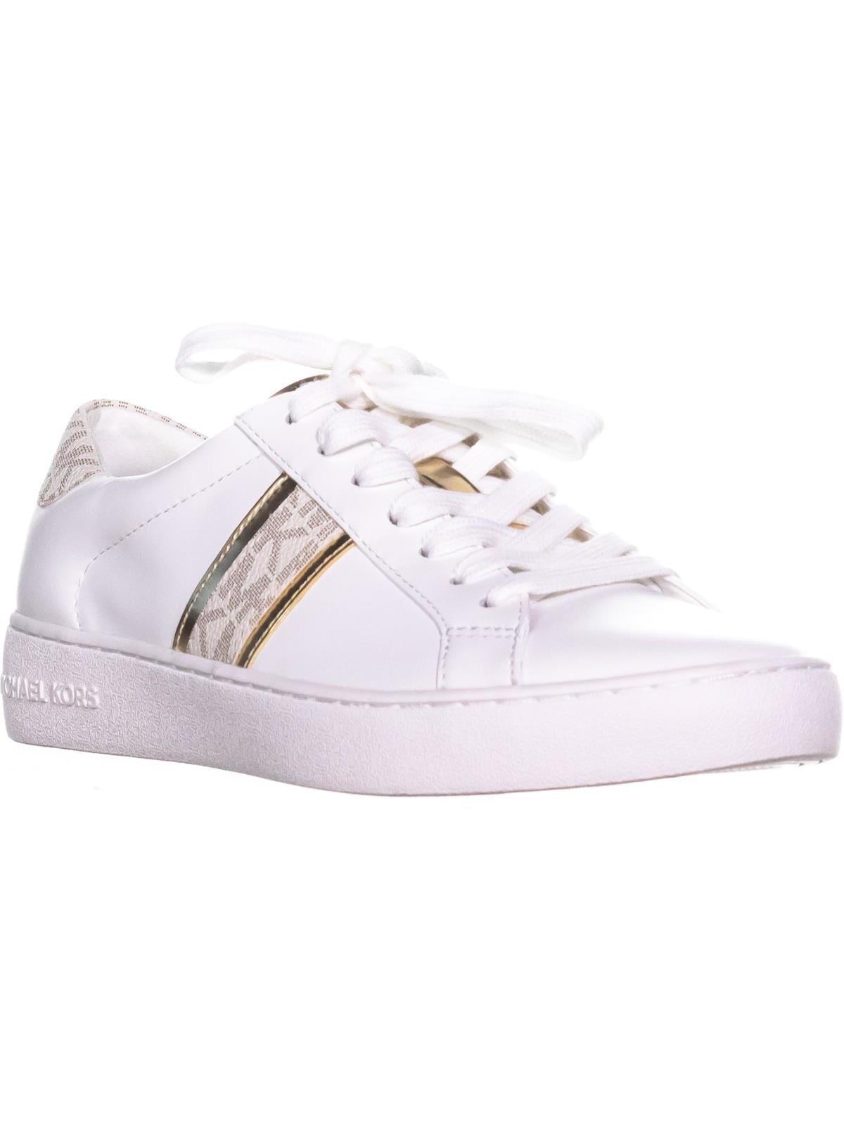 Womens Michael by Michael Kors Irving Stripe Lace Up Sneakers, Optic  White/Gold