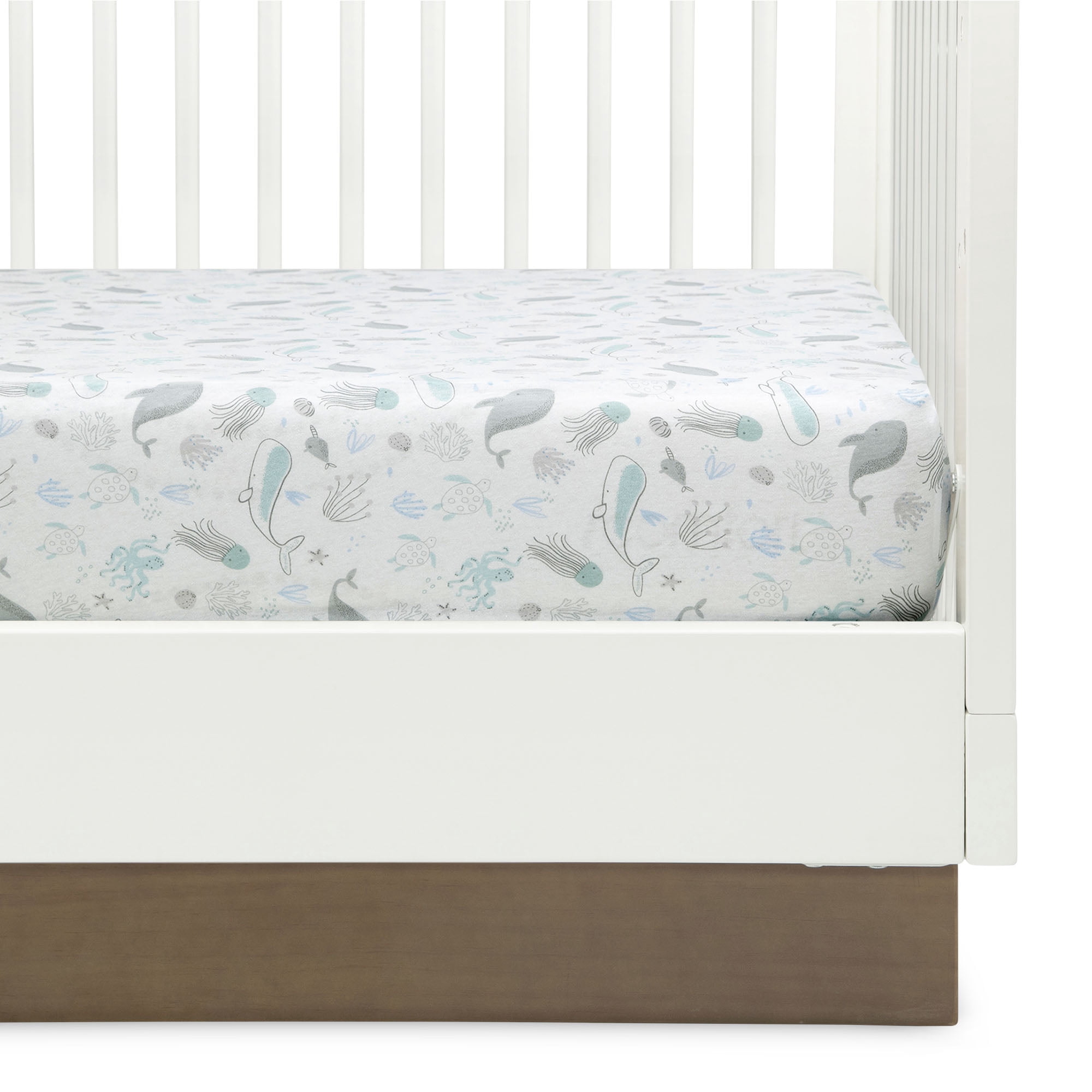 Delta Children Fitted Crib Sheets for Girls and Boys - 100% Organic Cotton Crib Sheet for Standard Crib and Toddler Mattresses - 28x52 Inch- GOTS Certified (Pack of 2), Sea Life