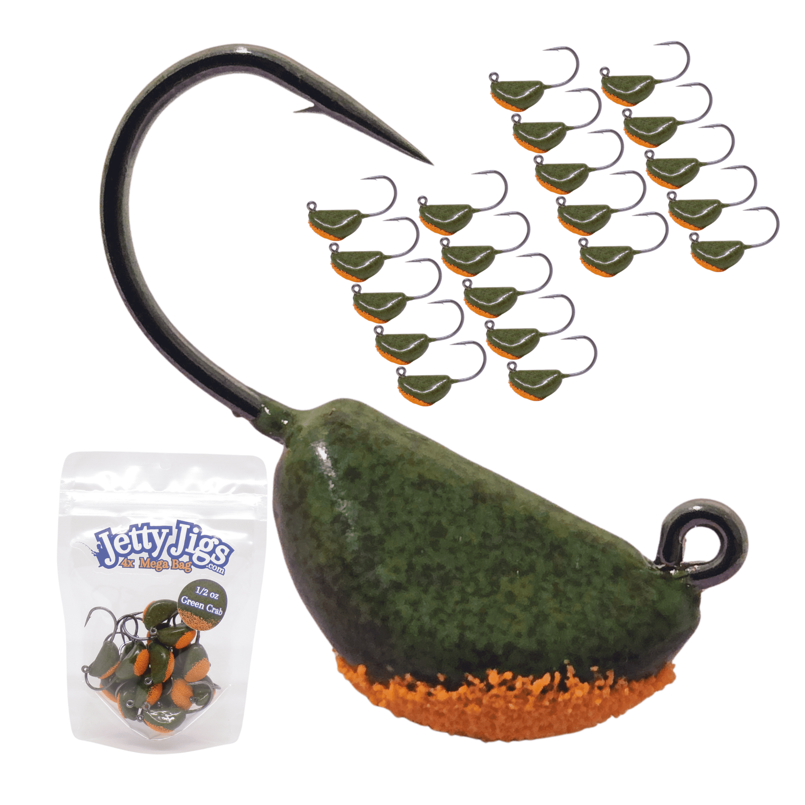 Jetty Jigs Saltwater Jig Heads, 1/2oz, Green Crab, Mega 20 Pack