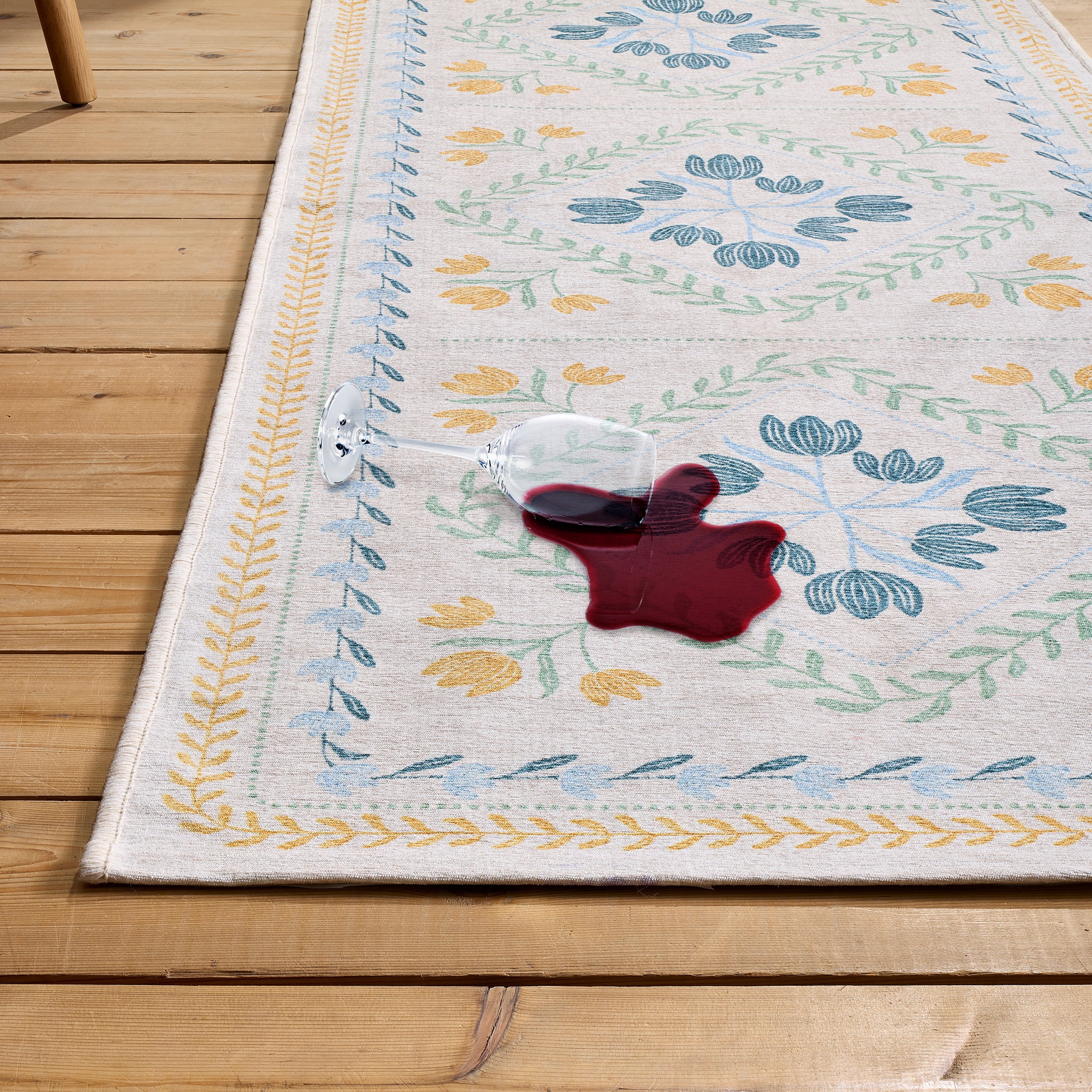 Better Homes & Gardens Soliel Floral Runner Rug, Blue & Yellow, 30" x 72", Machine Washable