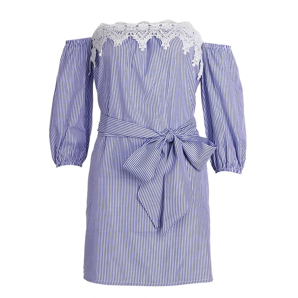 Mini Vestido Corto De Playa Con Encaje Y Hombros Descubiertos Para Mujer (M) Tmvgtek Mujer