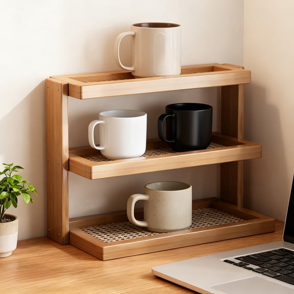 Bxaolu 3-Tier Bamboos Mug Holder Countertop, Coffee Cup Holder Mug Display Coffee Mug Organizer Mug Rack for Coffee Station Organizer Condiment Shelf for Cabinet for Kitchen, Home