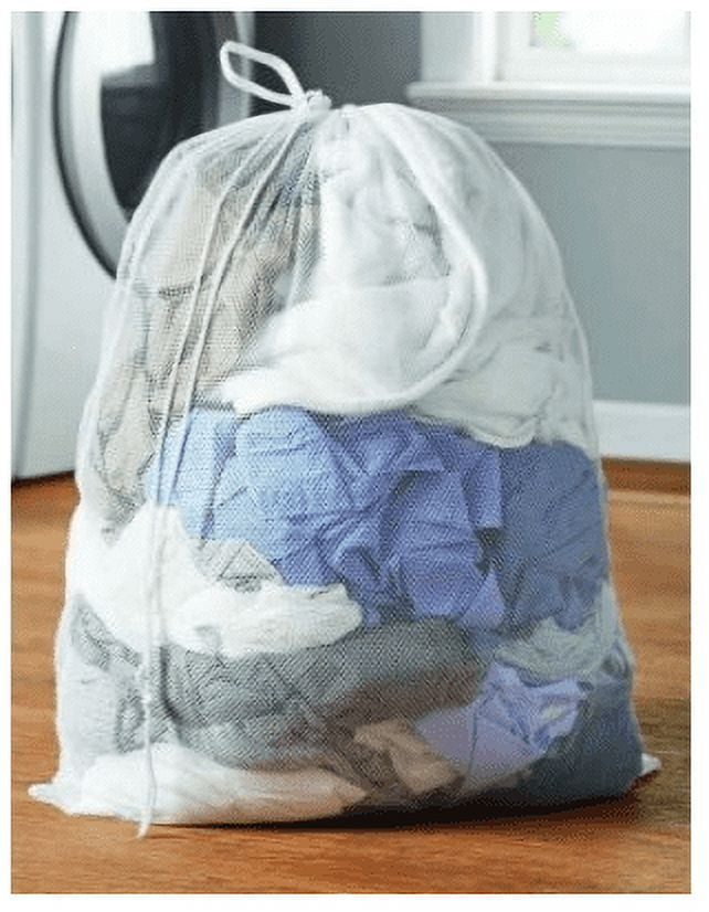 Mainstays White Polyester Mesh Laundry Bag with Drawstring Closure 24 x  36 