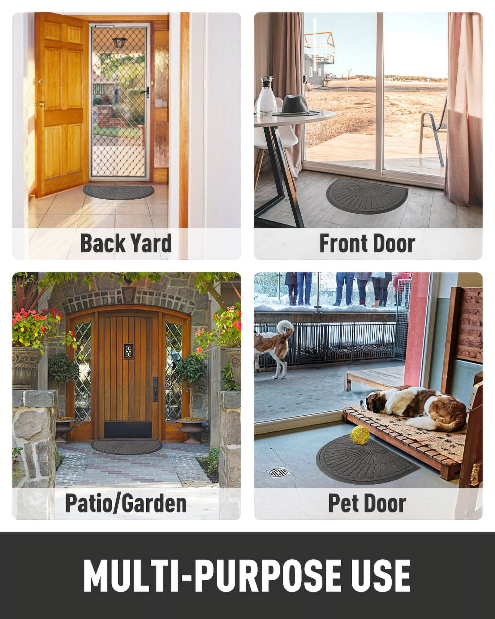 VUNATE Door Mat Outside Indoor Doormat Non Slip Rubber Welcome Mat Outdoor Mat for Front Door Entrance Absorbent Dirt Trapper Floor Mats for Home Low Profile Entry Rug Half Round Doormat 24"x35" Gray