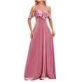 thumbnail image 1 of LSLJS Women's Sexy Off Shoulder Front Lace Up Ruffle Split Long Evening A-Line Velvet Bridesmaid Party Dres, 1 of 8