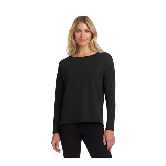 MERCER METTLE Women's Stretch Drop Shoulder Pullover | Lightweight Knit Sweater, Long Sleeve Crewneck for Work & Casual Wear - Deep Black 2XL
