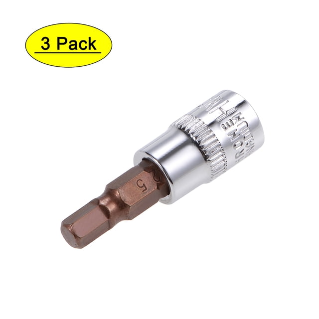 Uxcell 1/4" Drive x 5mm Zócalo de Broca Hexagonal Métrico Estándar, Paquete de 3 de Acero S2 y Cr-V