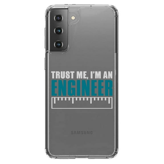 DistinctInk Clear Shockproof Hybrid Case for Galaxy S21  PLUS 5G (6.7" Screen) - TPU Bumper Acrylic Back Tempered Glass Screen Protector - Trust Me I'm an Engineer