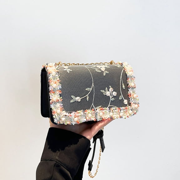 LHNFT Flower Evening Handbags Chain Strap Square Shoulder Bag Crossbody Bag Crystals Rhinestone Clutch Purse
