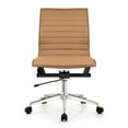 thumbnail image 3 of 2xhome Tan Mid Back Office Chair Armless Ribbed PU Leather Swivel Tilt Adjustable Chair Designer Executive Manager Office Conference Room Work Task Ergonomic Without Arm Rests, Set of 1, 1 piece, 3 of 14
