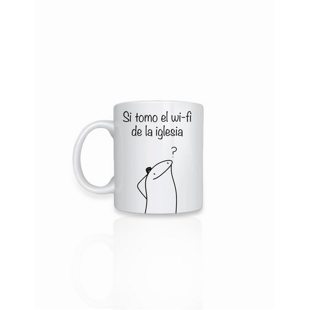 "Taza de cerámica 443 ml. diseño divertido si tomo el wifi de la iglesia ¿estare tomando la señal de dios? regalo original"