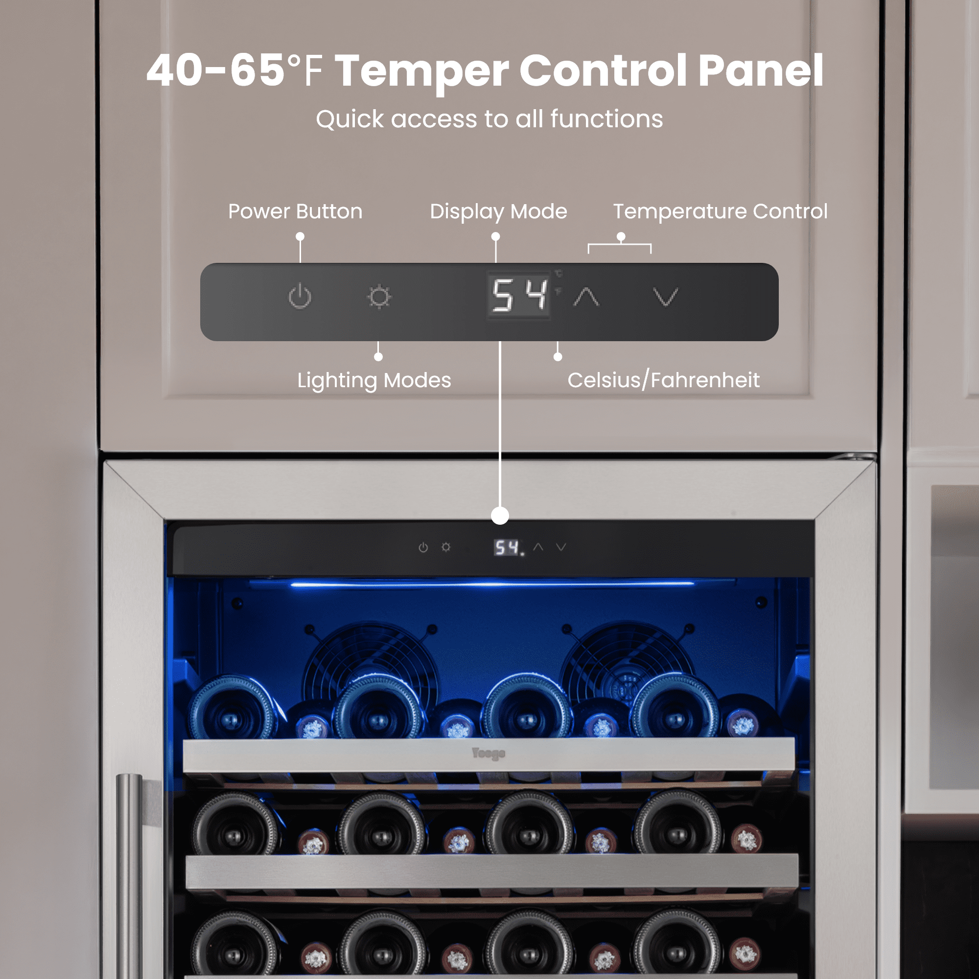 Yeego 24-inch Wine Cooler Refrigerator, 89-Bottle , Stainless Steel,  Dual-Color LED Light, 40°F-65°F Built-in or Freestanding Fridge for Home/Bar/Kitchen
