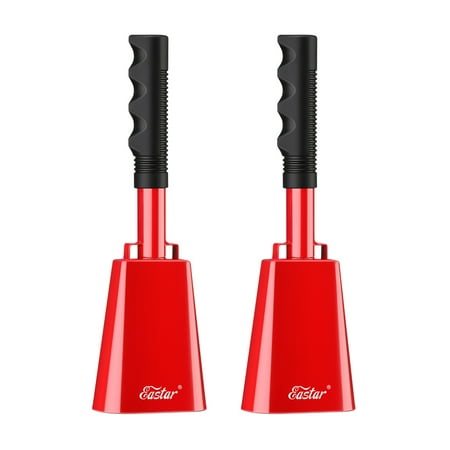 Eastar 2-Pack Handle Cowbell, 10" Steel Loud Noise Maker Cow Bells for Cheering, Football Games, Sporting Events, Red